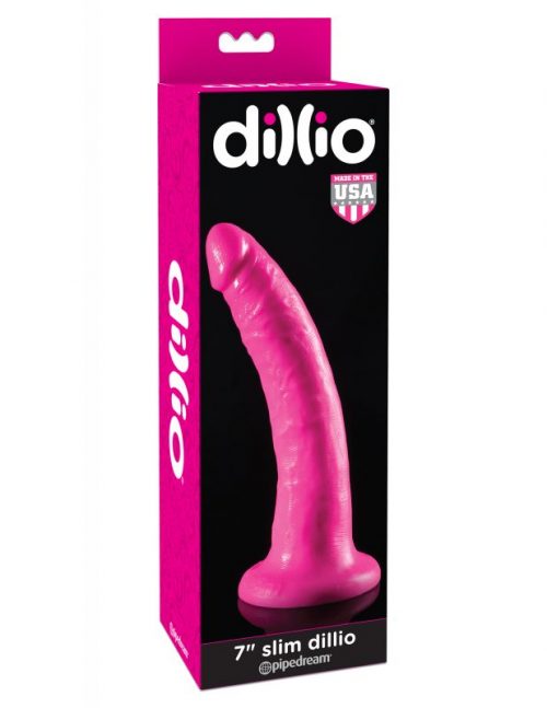 Dildo curvado 7" Dillio Slim Pink base adherible se adapta a arnés - Miki