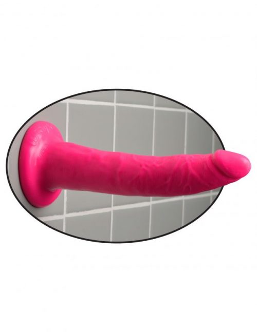 Dildo curvado 7" Dillio Slim Pink base adherible se adapta a arnés - Miki