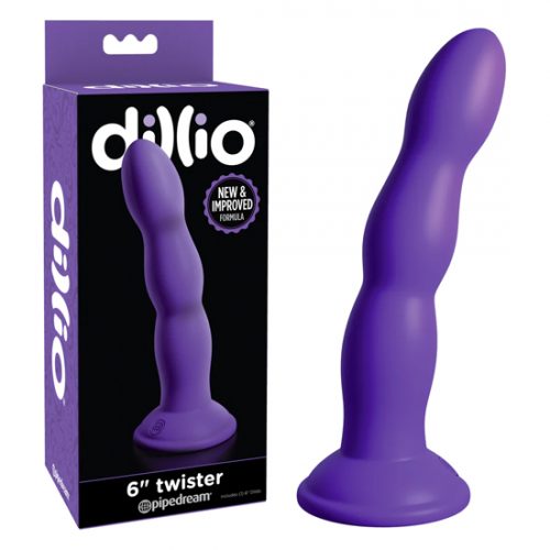 Dildo ondulado 6” Dillio Twister morado compatible con arnes